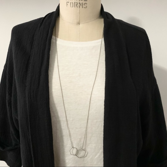 Silvertone Geometric Hexagon Shape Long Necklace - Picture 3 of 7